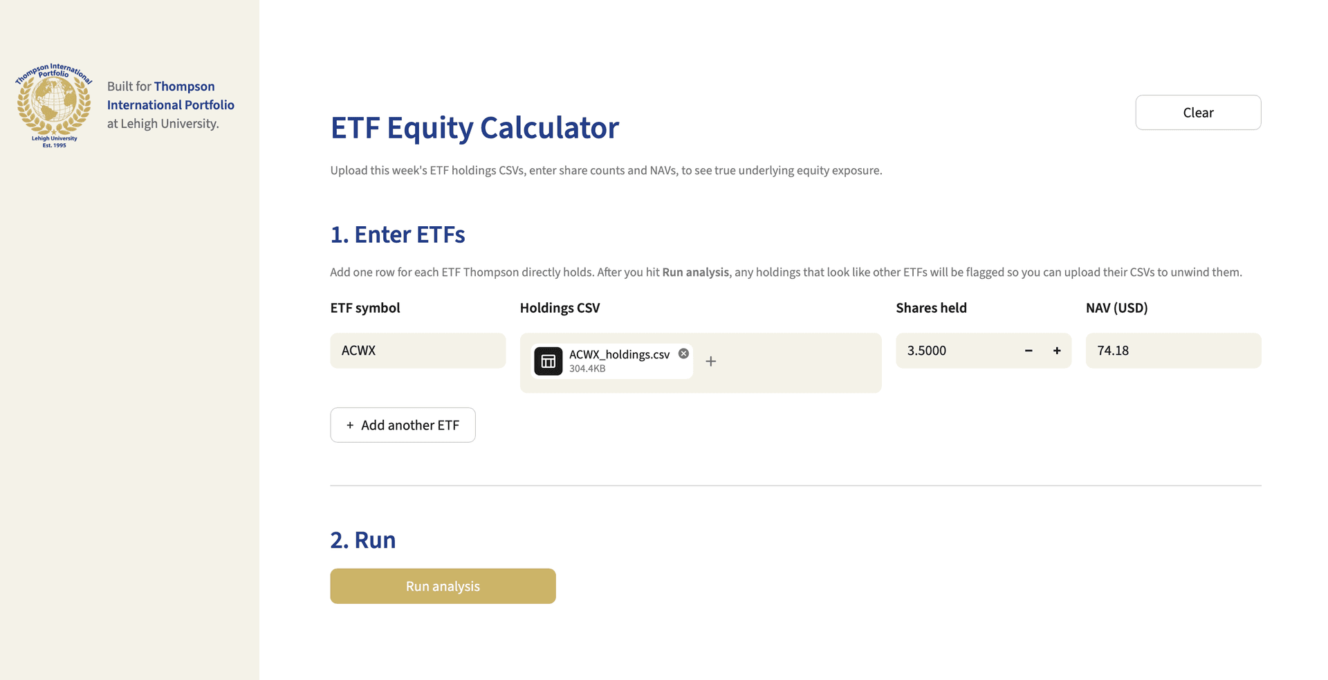 ETF Equity Calculator